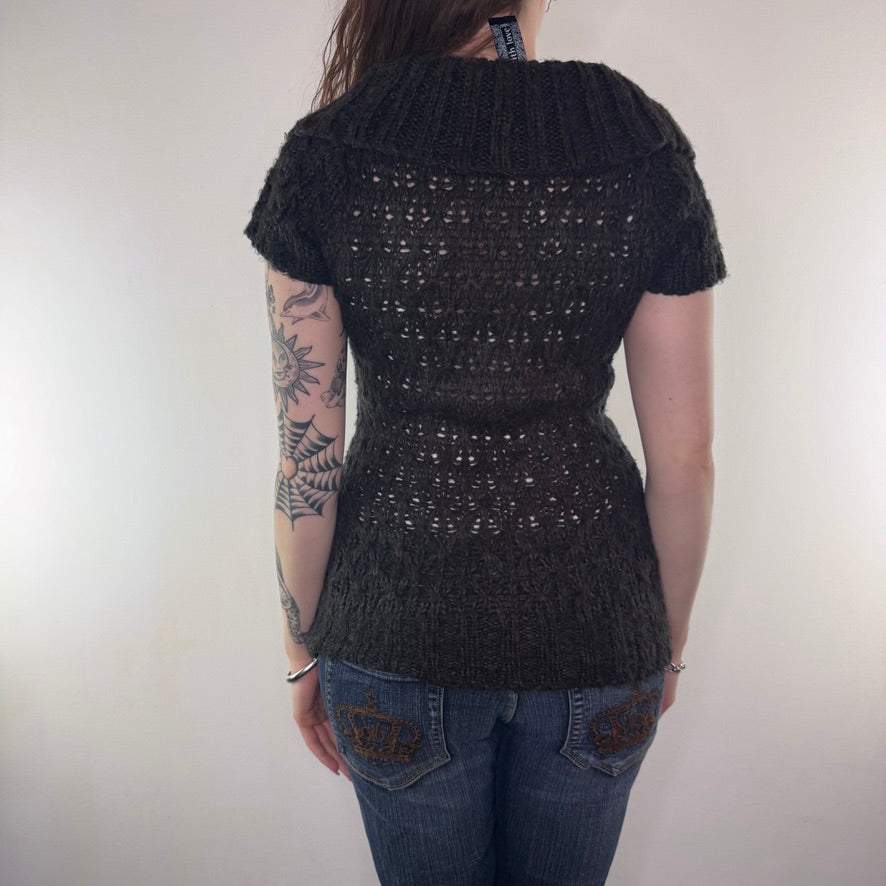 Y2K vintage short sleeve knit roll neck top