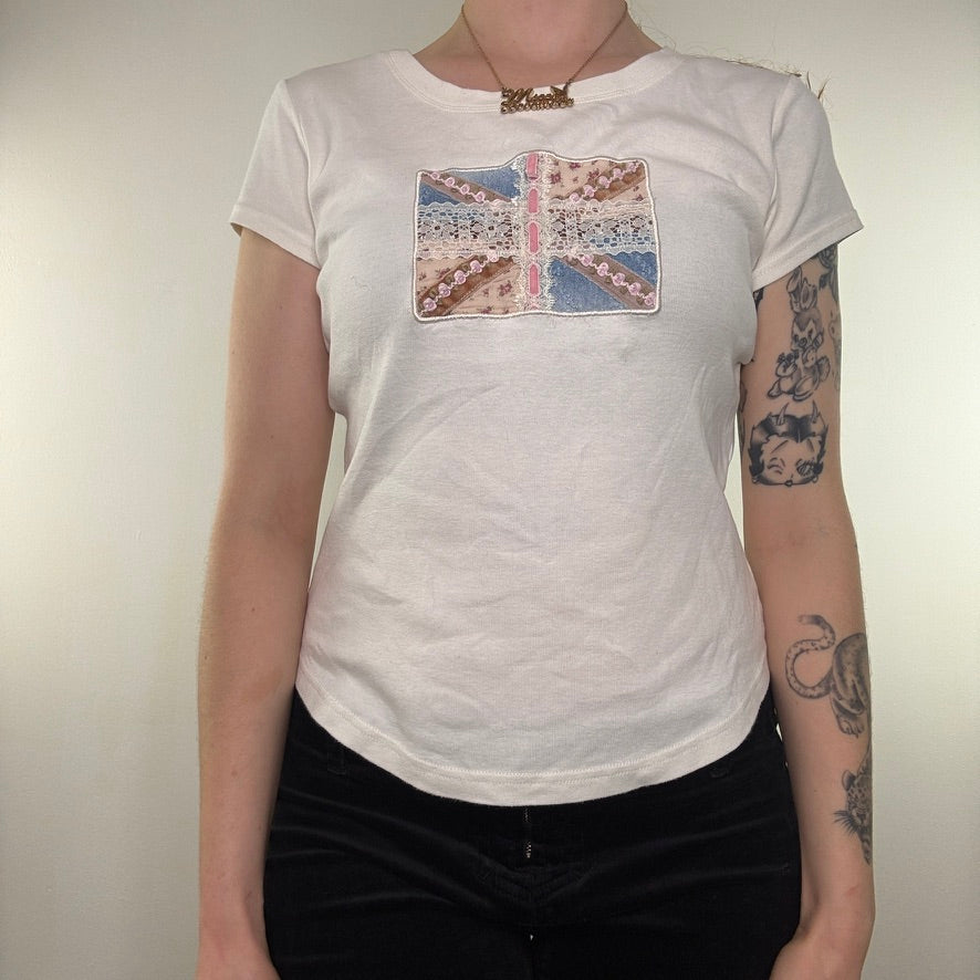 Y2K vintage Union Jack baby tee coquette top