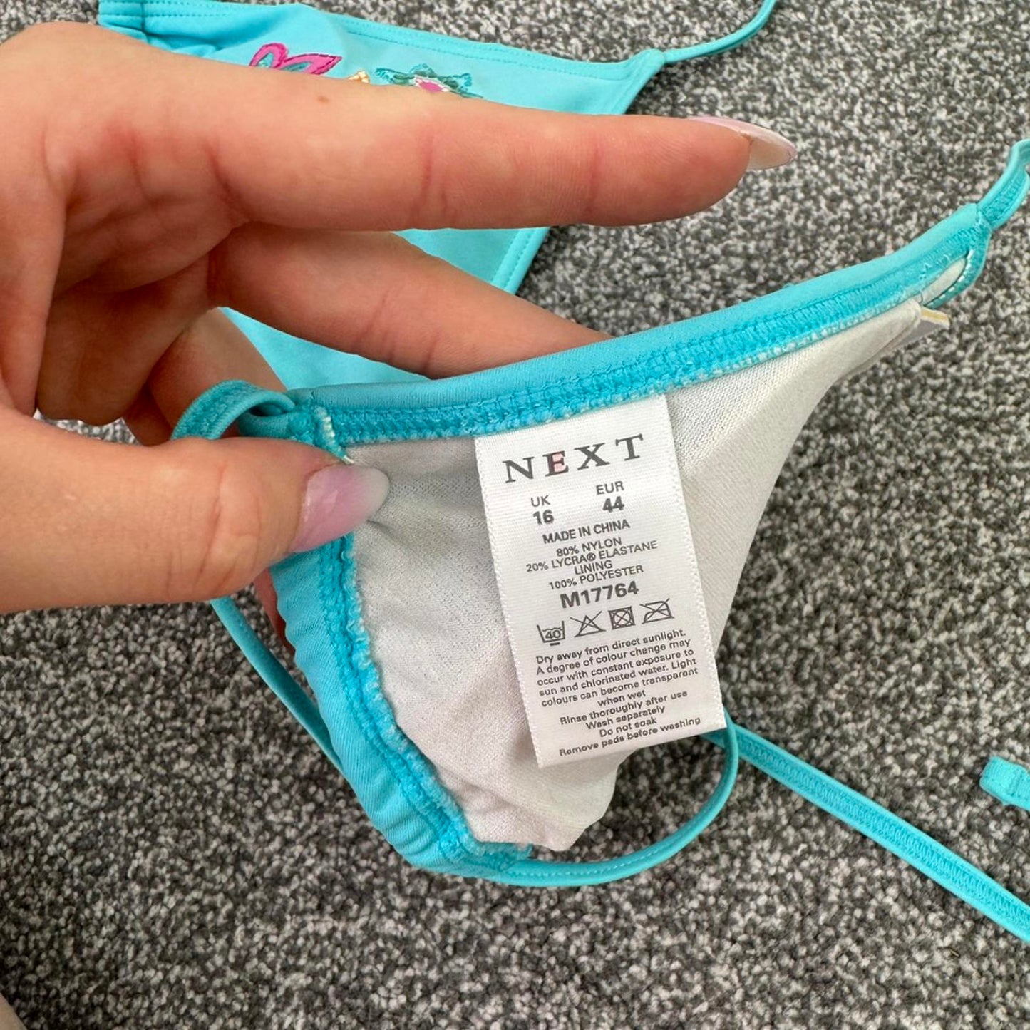 Y2K vintage halter neck bikini top floral embroidery blue padded bust