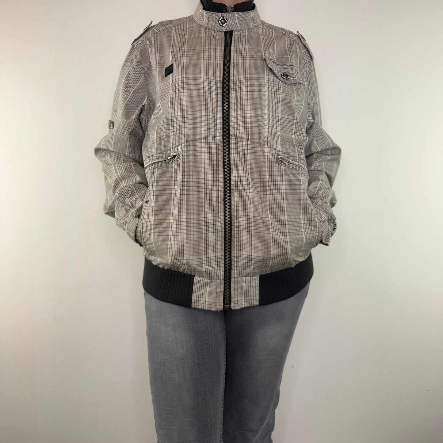 Y2K vintage tartan lightweight zip up jacket