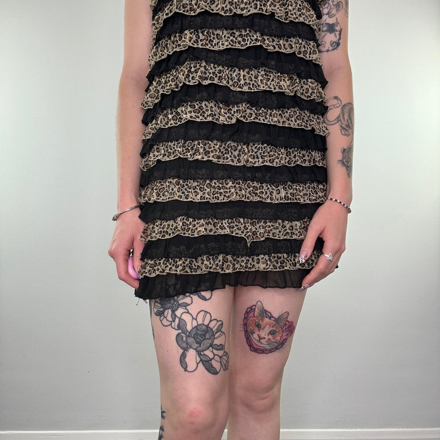 Y2K mcbling leopard sparkly frill mini dress