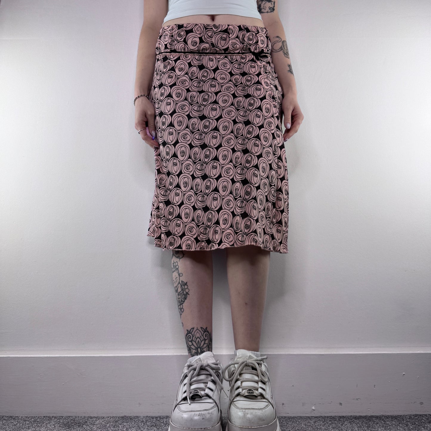 Y2K vintage floral rose bow midi skirt