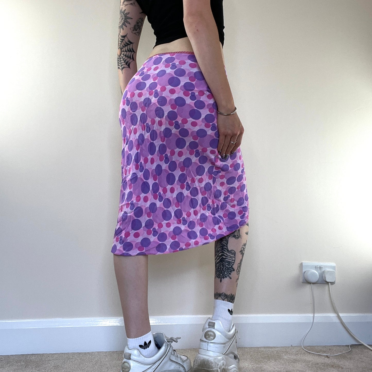 Y2K vintage polkadot midi skirt