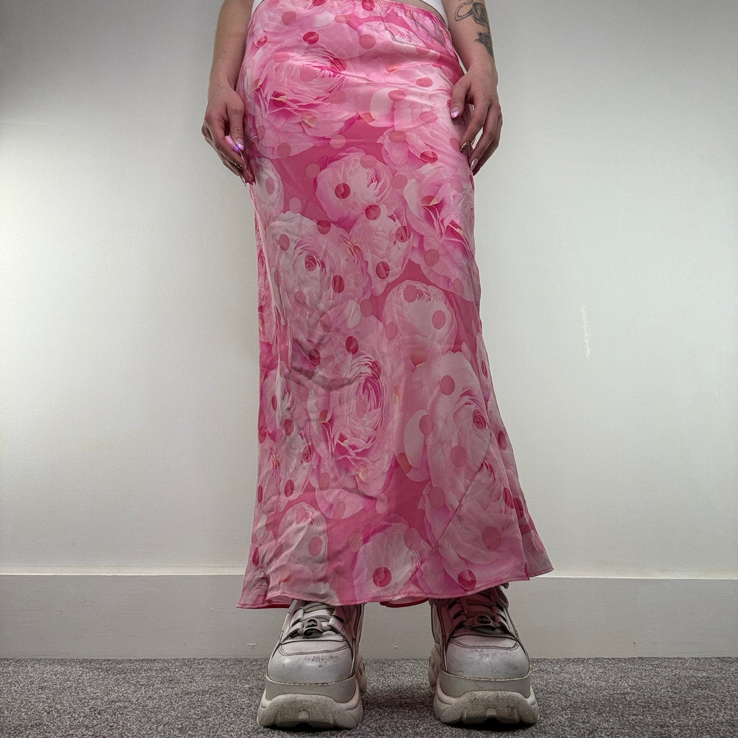 Y2K vintage silk maxi skirt spotty floral rose summer lightweight