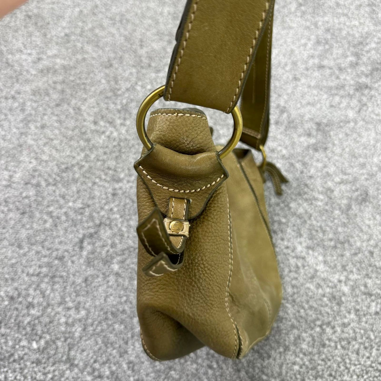 Y2K vintage genuine leather small shoulder bag contrast stitch o ring