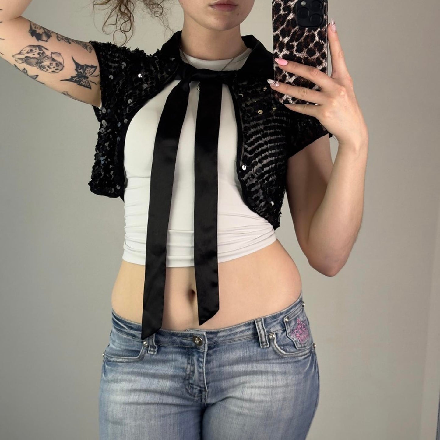 Y2K vintage sequin embellished cardigan cropped short sleeve cape festival party