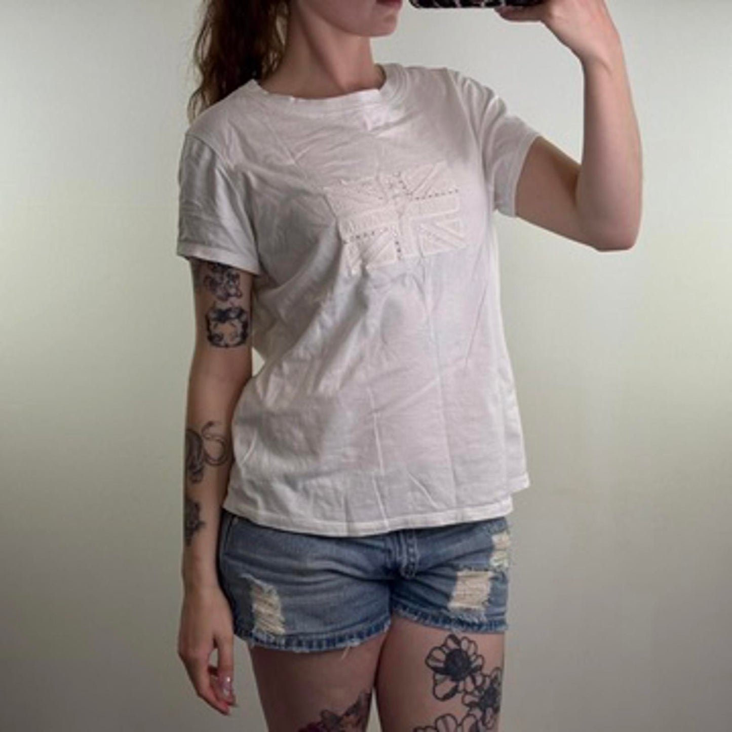 Y2K vintage Union Jack rhinestone t shirt top plus size embroidered