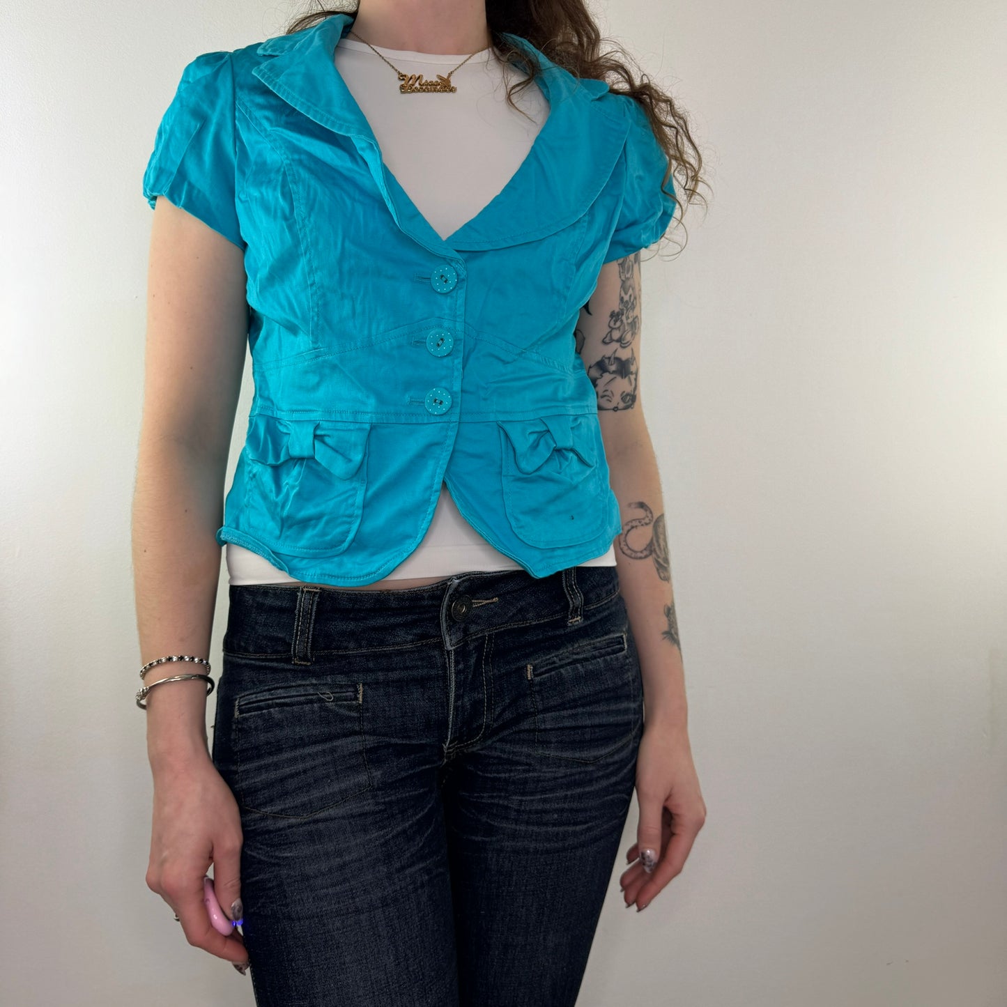 Y2K vintage short sleeve bow blazer