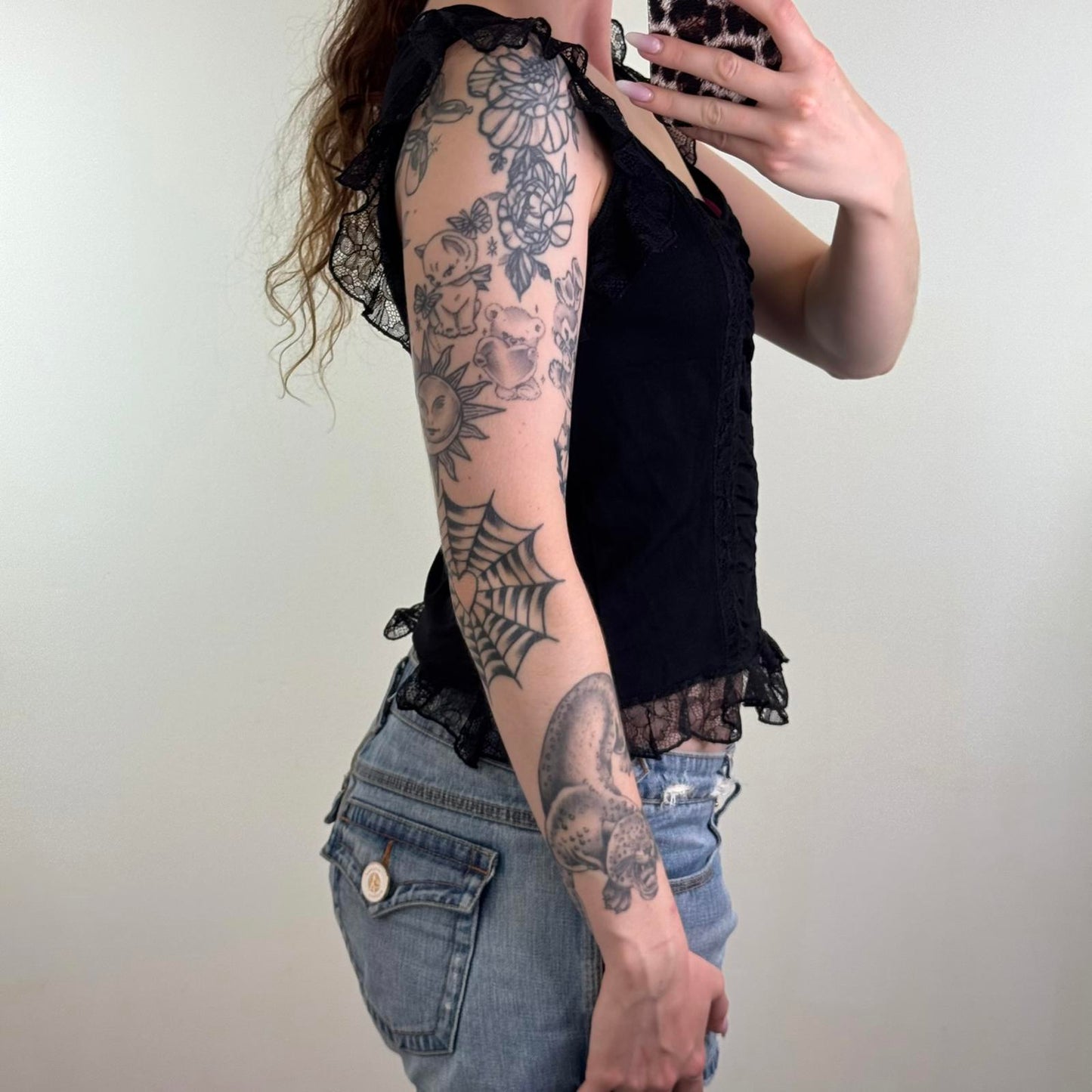 Y2K vintage lace trim tank top ruched sweetheart neckline stretchy frill ruffle