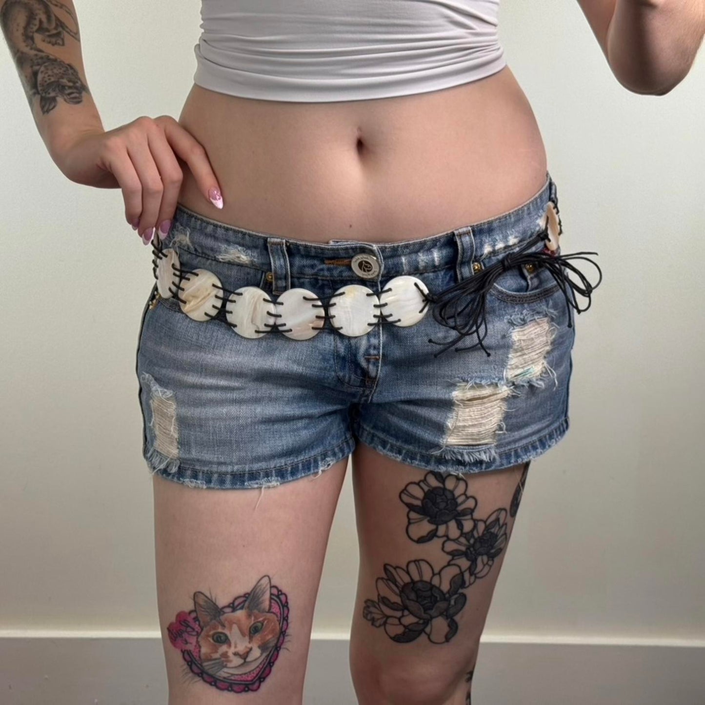 Y2K vintage real shell chunky belt adjustable bow layering