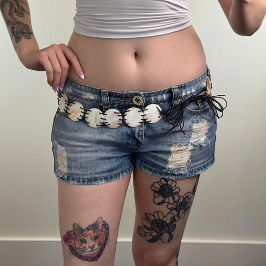 Y2K vintage real shell chunky belt adjustable bow layering