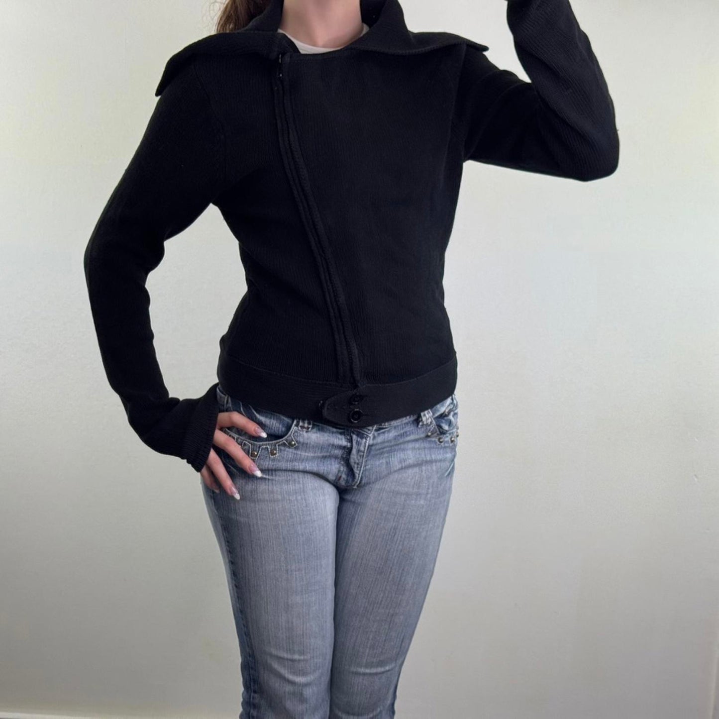 Y2K vintage Bay asymmetrical zip up jumper knitted collar long sleeve archive