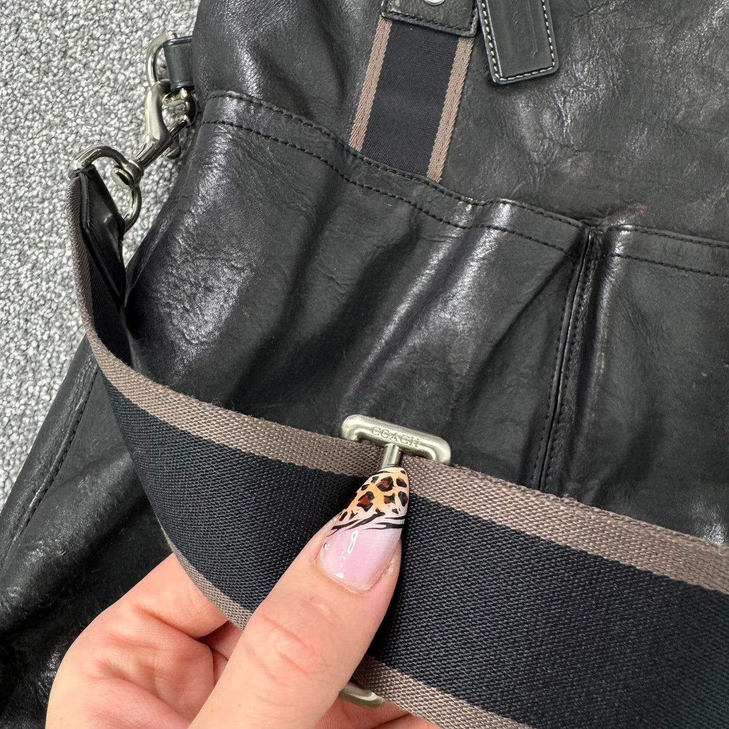 Vintage Coach 2WAY shoulder bag tote bag black leather heritage web leather