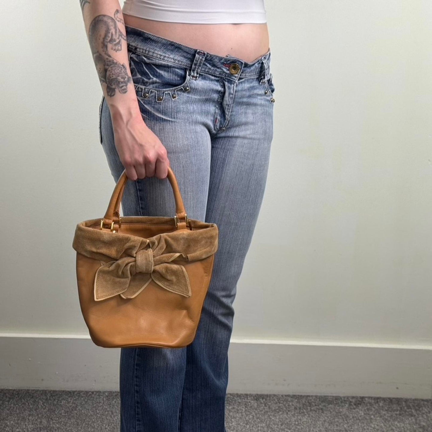 Kitamura Japan genuine leather handbag knot bow soft leather suede small