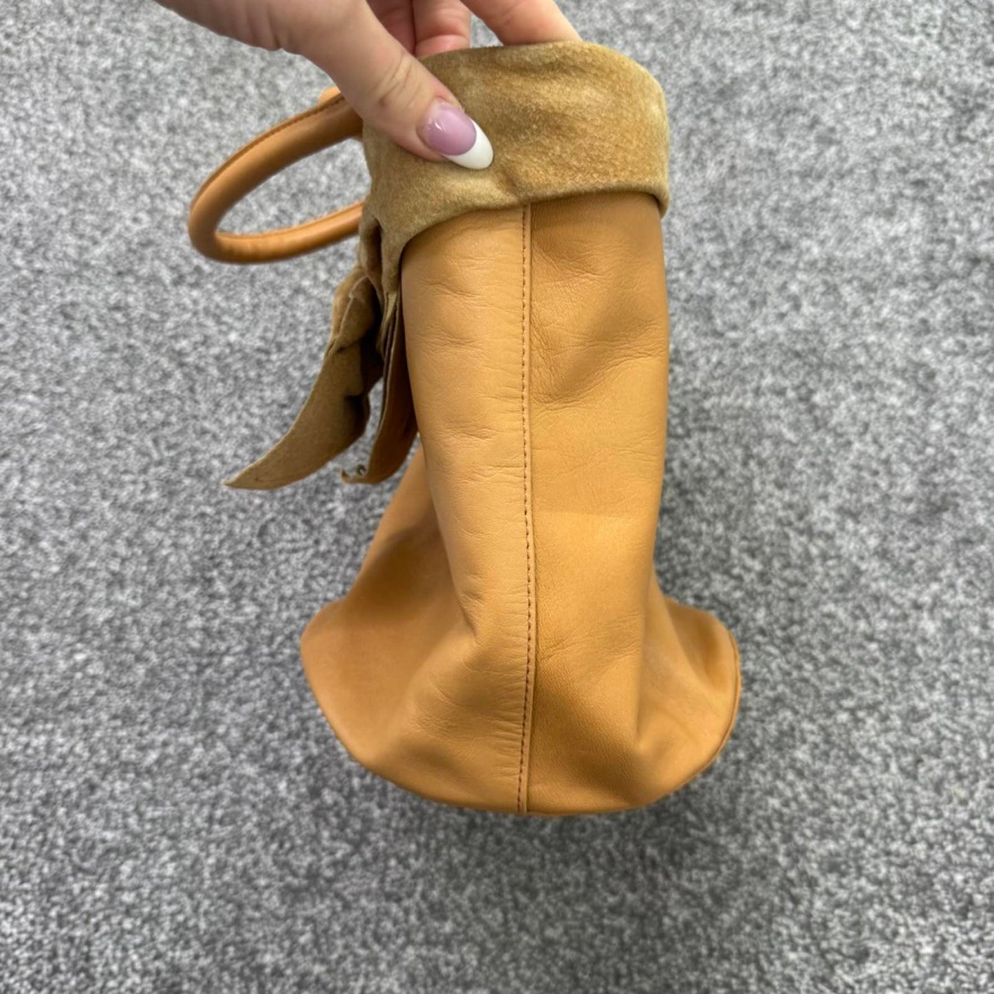 Kitamura Japan genuine leather handbag knot bow soft leather suede small