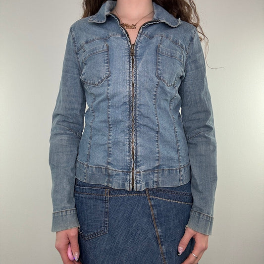 Y2K zip up stretchy denim jacket