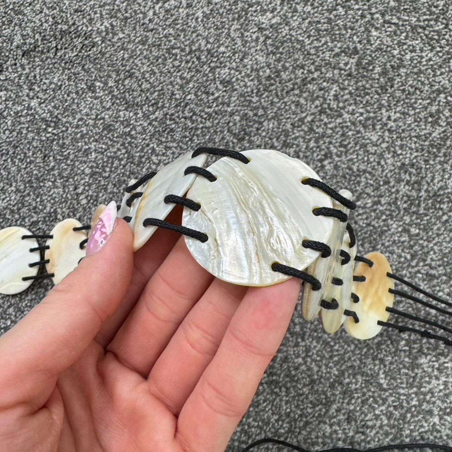 Y2K vintage real shell chunky belt adjustable bow layering