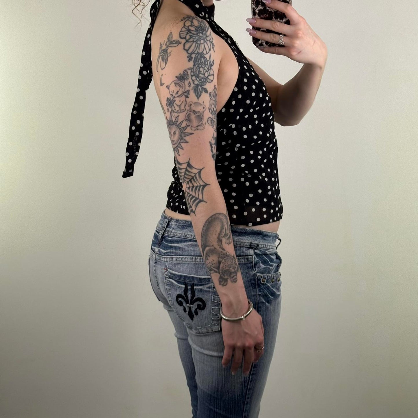 Y2K vintage Bay spotty pattern high neck top keyhole strapless halter spotted