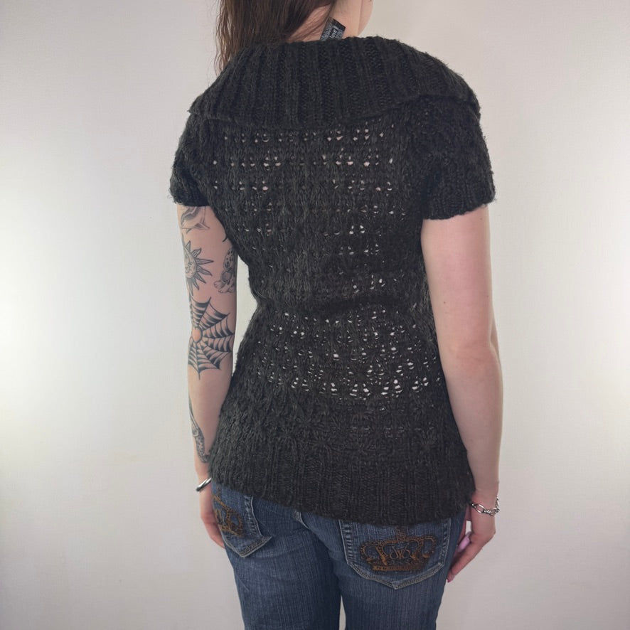 Y2K vintage short sleeve knit roll neck top