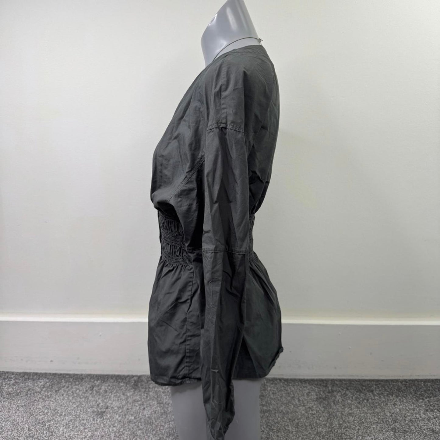 ARKET Smock Waist Poplin Blouse long sleeve shirt v neck button up RRP £69