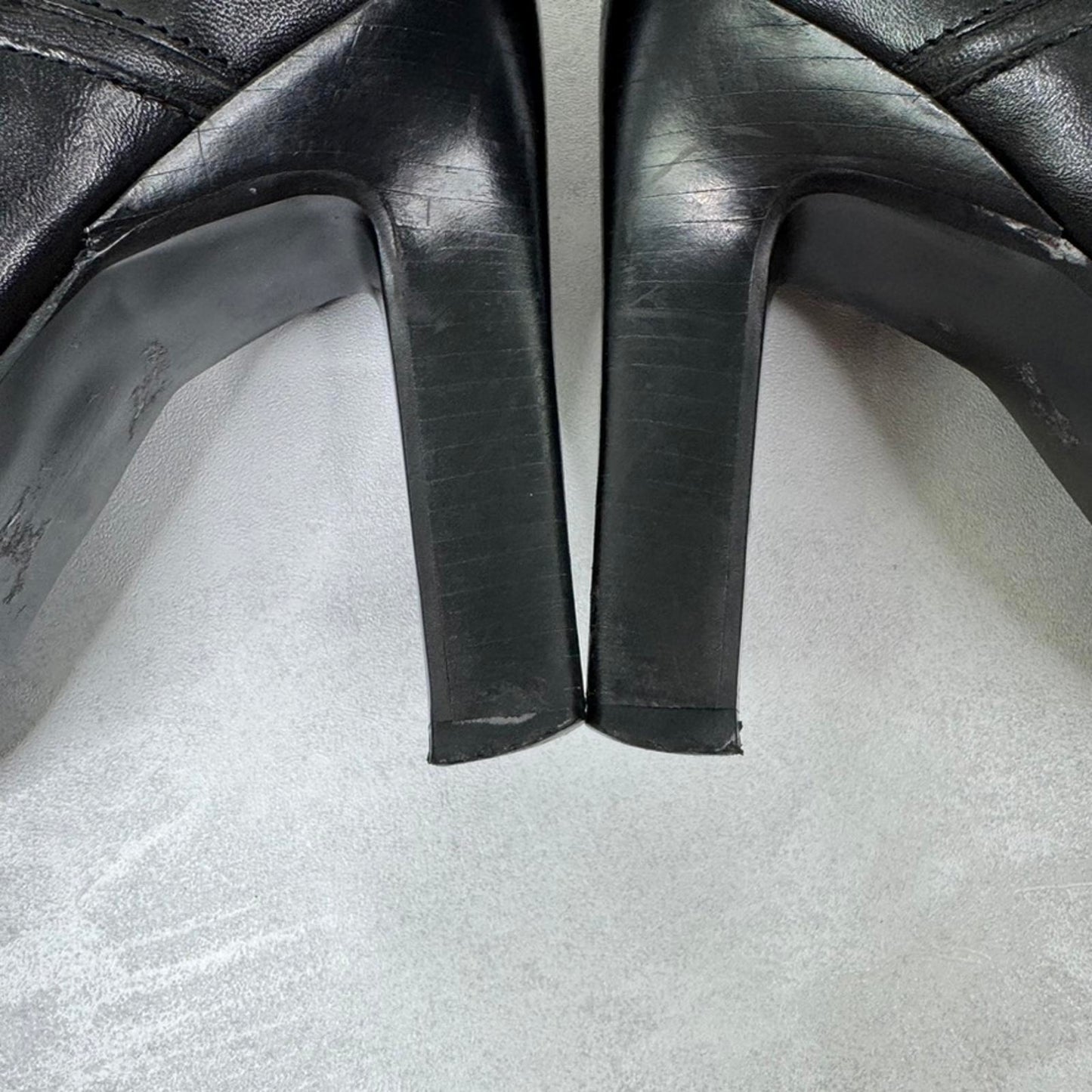 Y2K vintage genuine leather heeled boots square toe fitted block pointed black