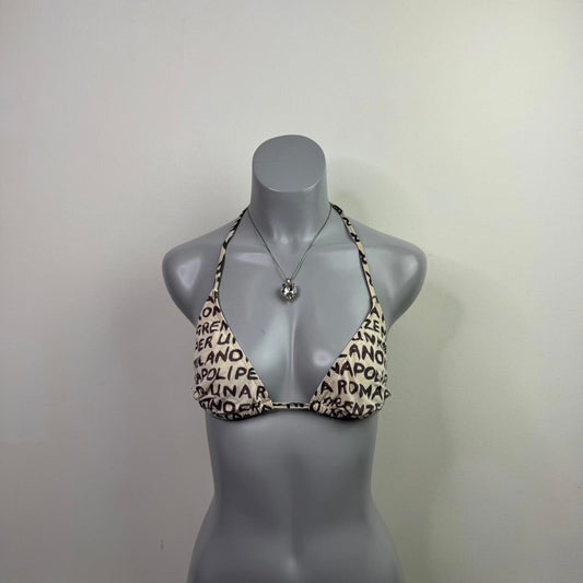 Y2K vintage text halter neck bikini top tie bow non padded