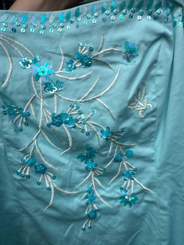 Vintage 2000s floral embroidered butterfly midi dress sequin evening going out