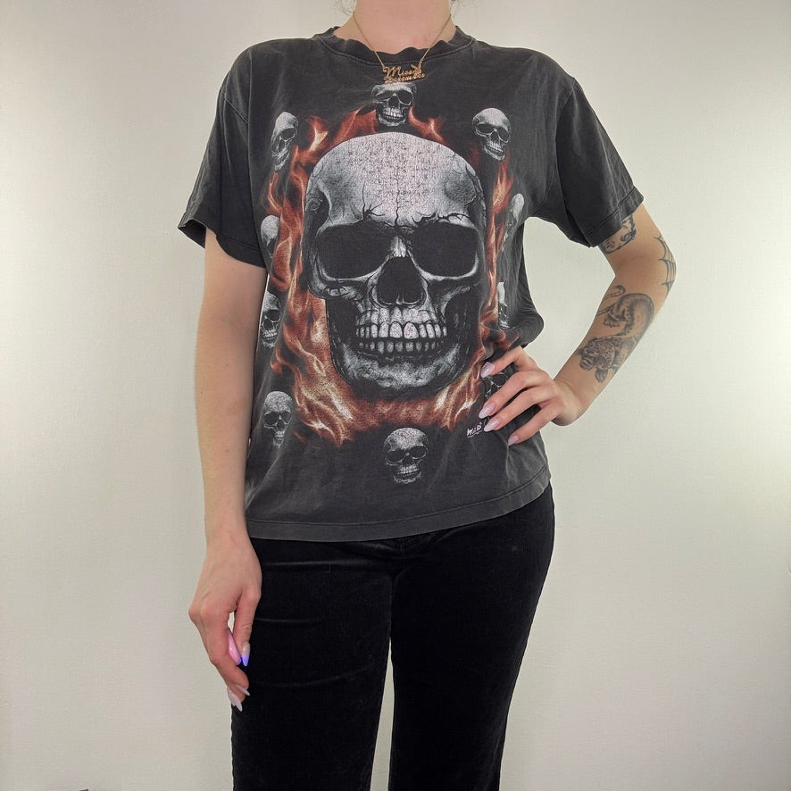 Y2K vintage skull graphic top flame t shirt gothic emo