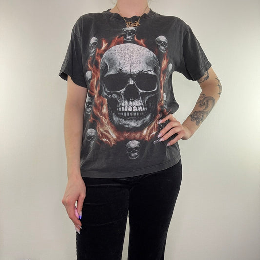 Y2K vintage skull graphic top flame t shirt gothic emo
