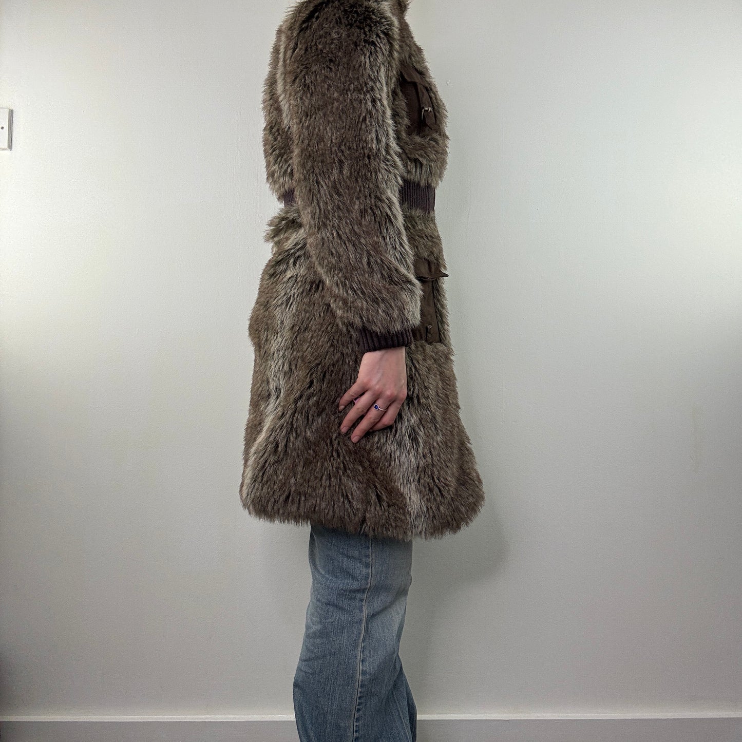 Y2K vintage faux fur long zip up coat