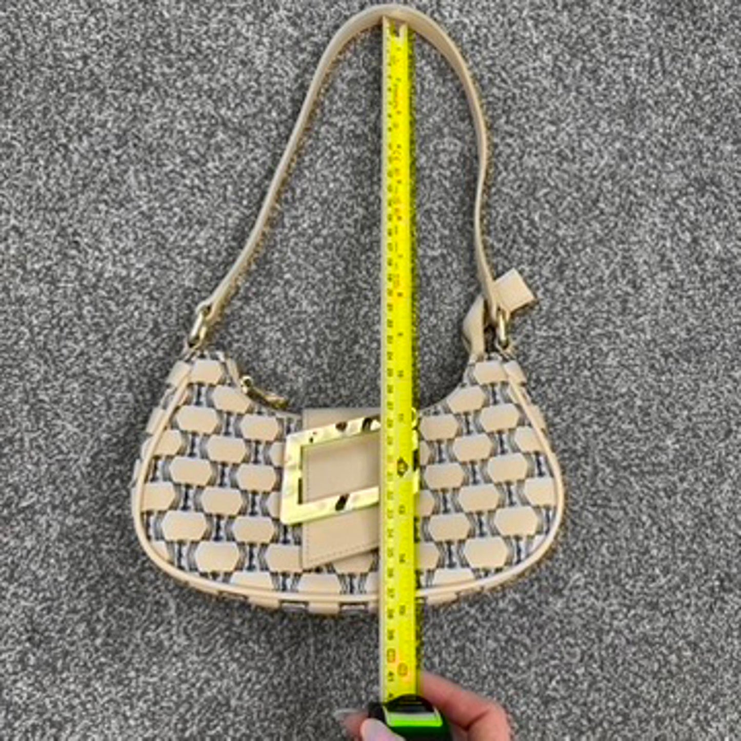 Kassandre faux leather mini shoulder bag small gold buckle blue cream