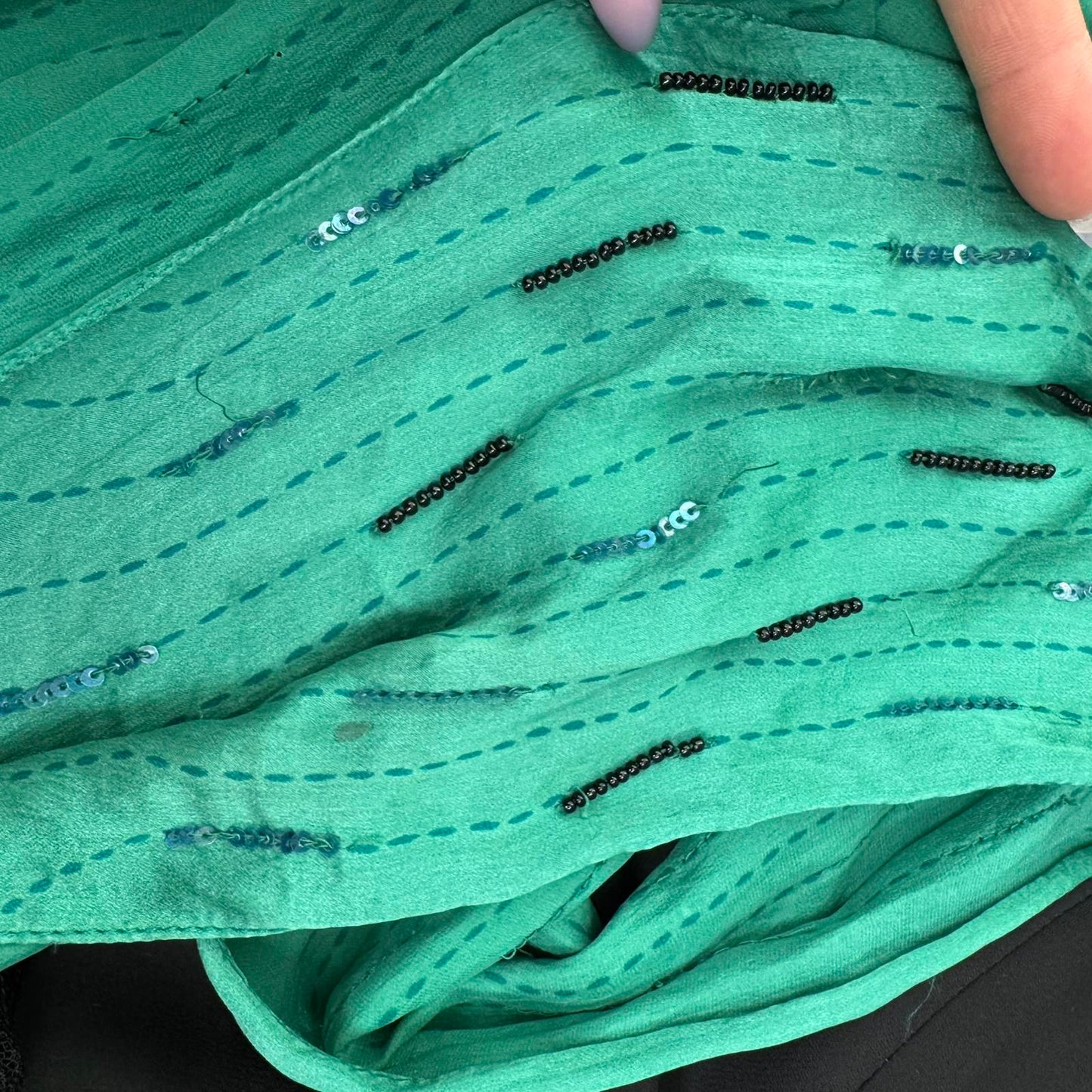Y2K vintage silk scarf peacock feather beaded sequin fringe lightweight