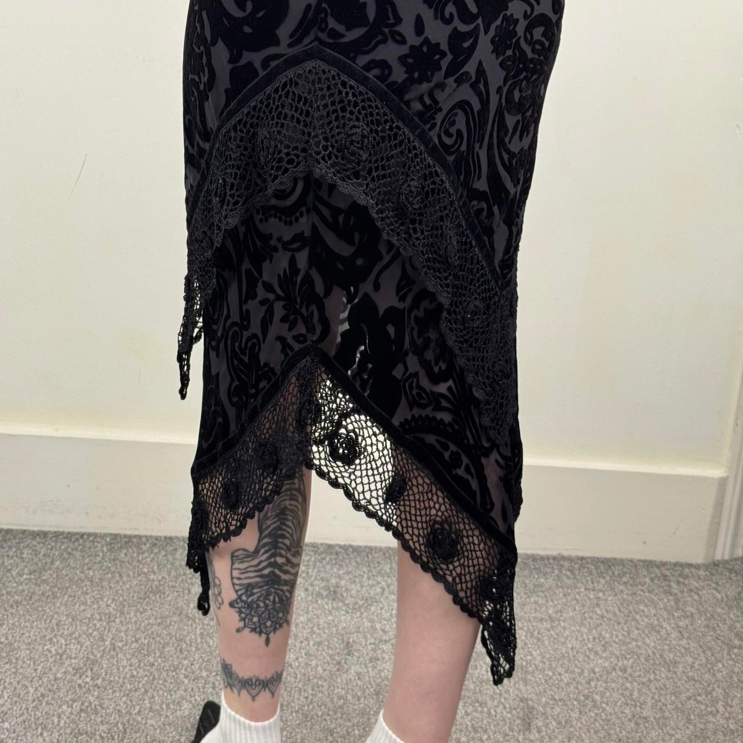 Y2K vintage Laura Ashley vintage maxi dress silk blend crochet hanky hem velvet