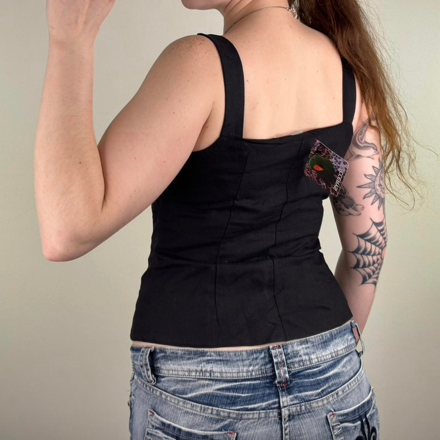 Y2K vintage linen blend tank fitted v neck tank tailored fitted black