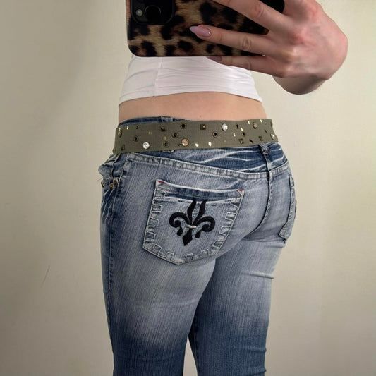 Y2K vintage canvas belt studded rhinestone grommet cargo khaki
