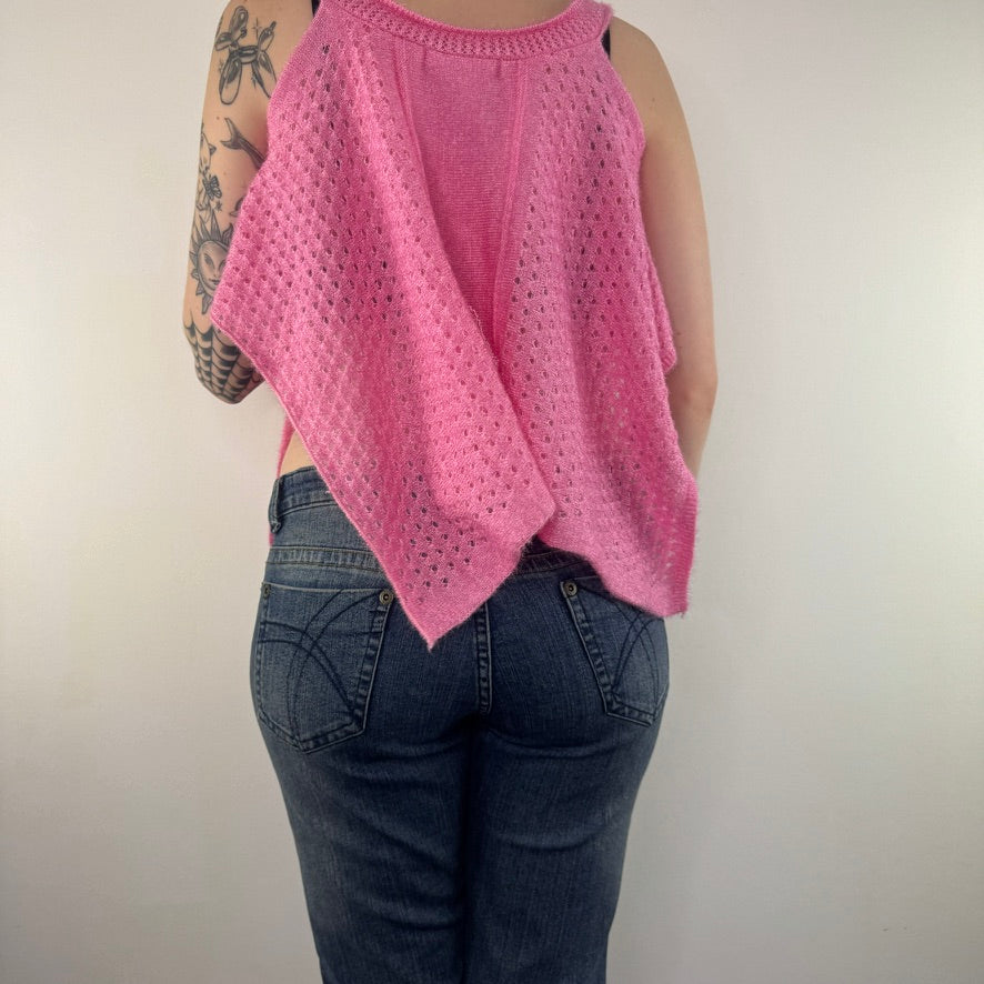 Y2K vintage knit bow rhinestone floaty top