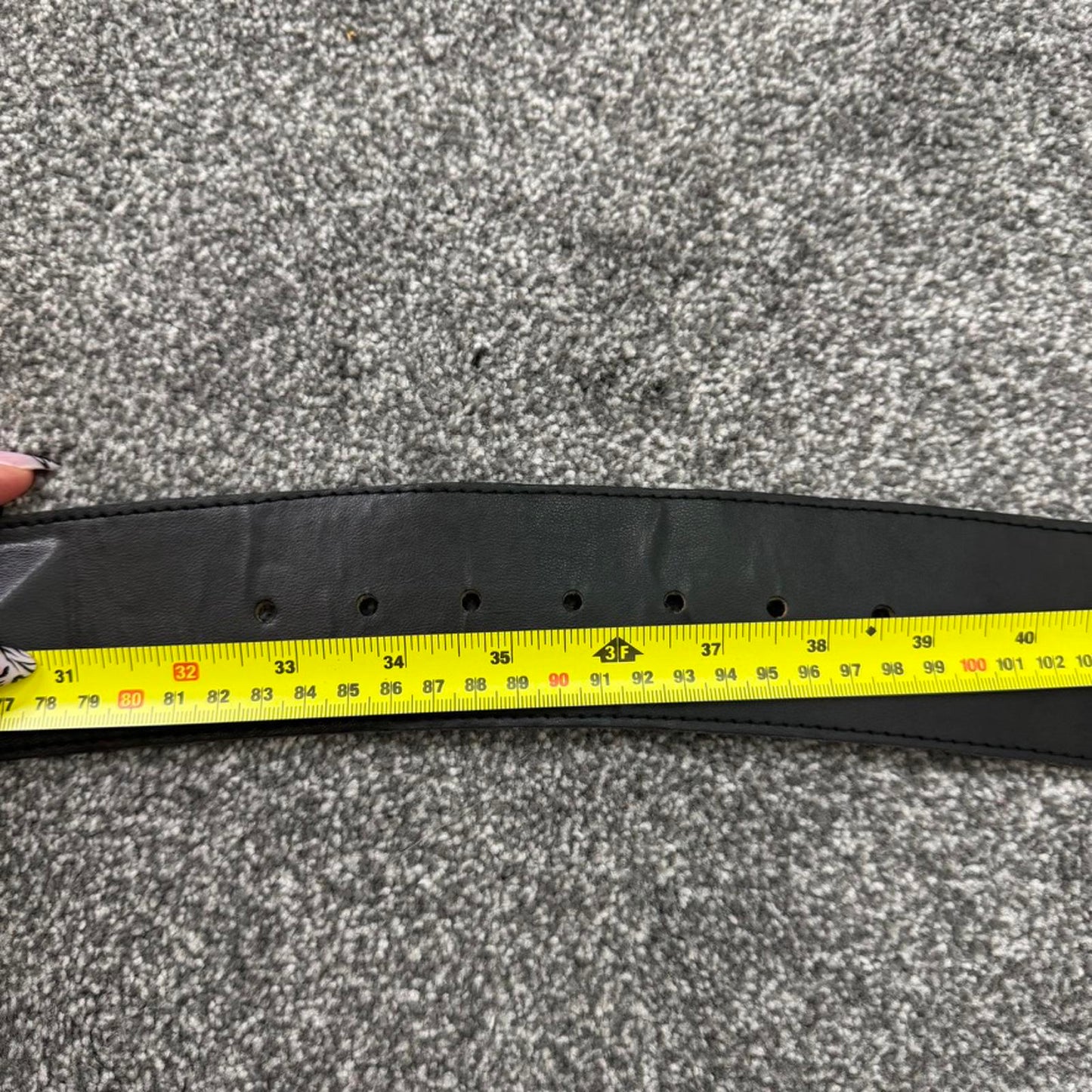 Y2K vintage studded chunky genuine leather belt 3D pyramid studs black silver