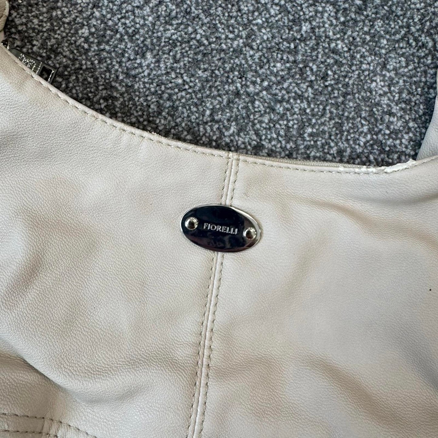Y2K vintage Fiorelli faux leather mini shoulder bag buckle studded cream silver