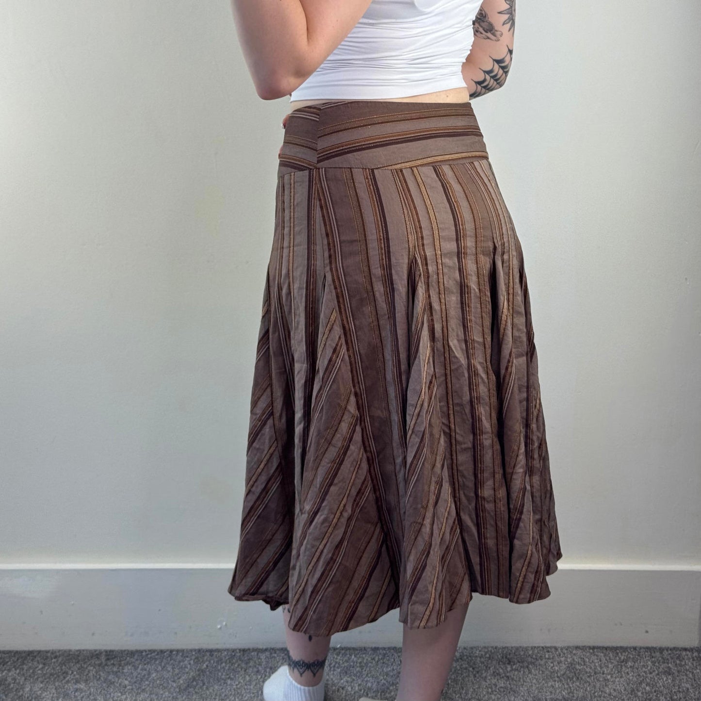 Y2K vintage stripe maxi skirt a line stripy pinstripe light dark brown