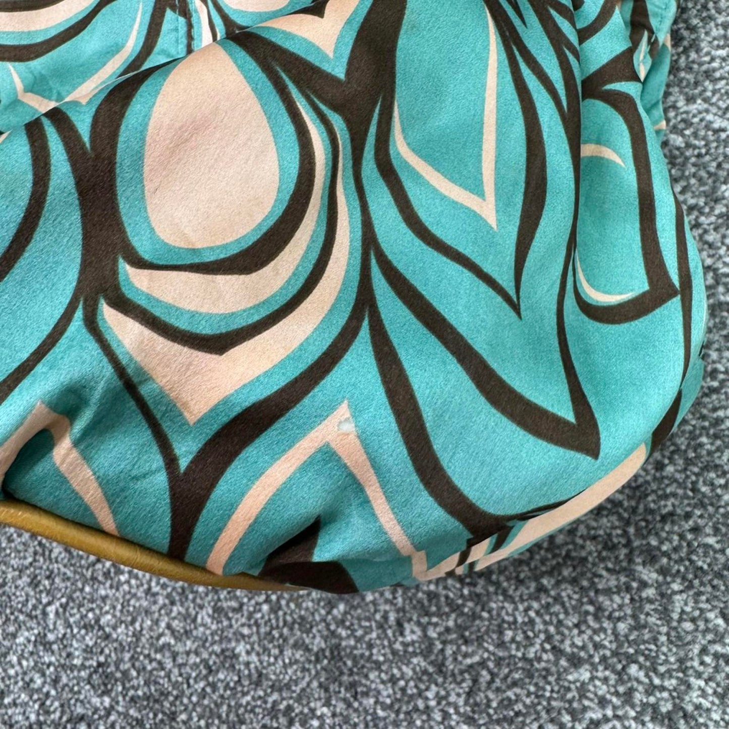 Y2K vintage 100% silk abstract pattern shoulder bag circle base small mini blue