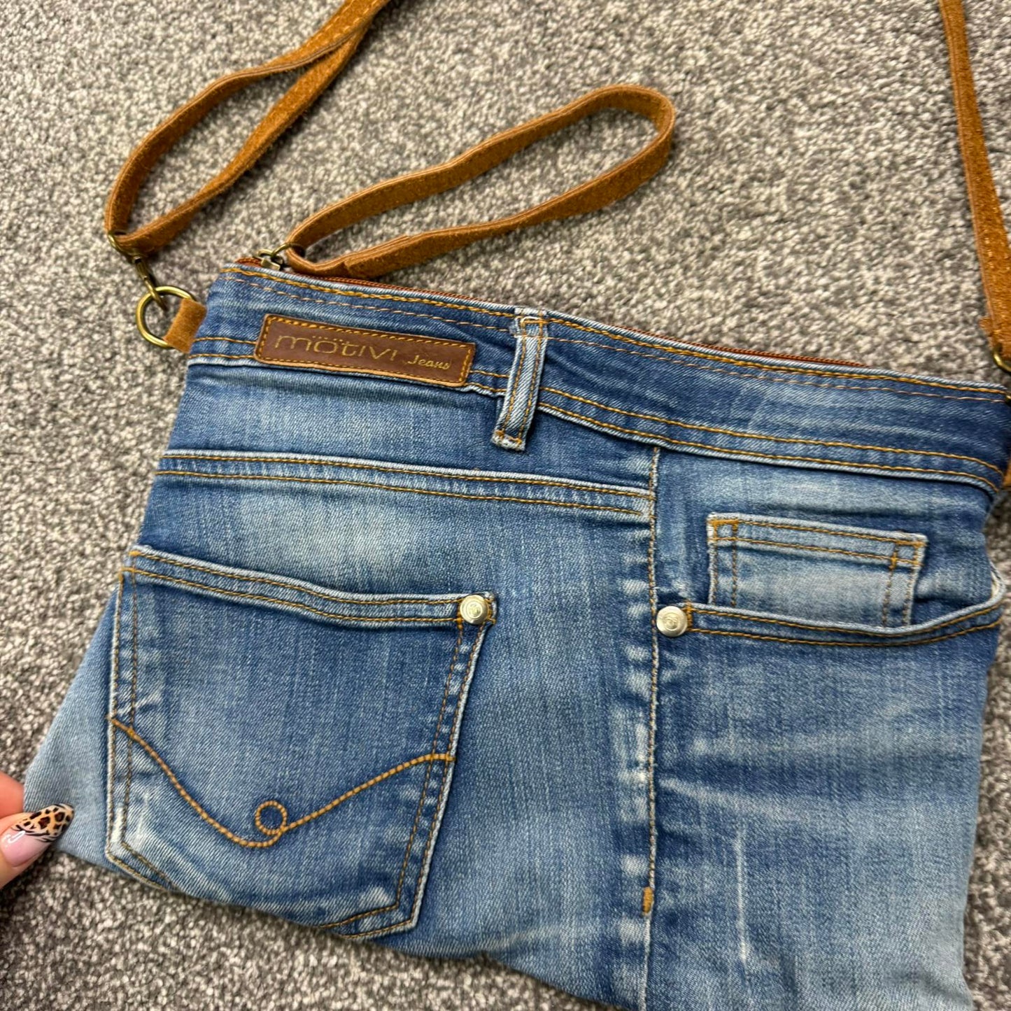 Y2K vintage side crossbody denim bag suede blue brown adjustable strap clutch