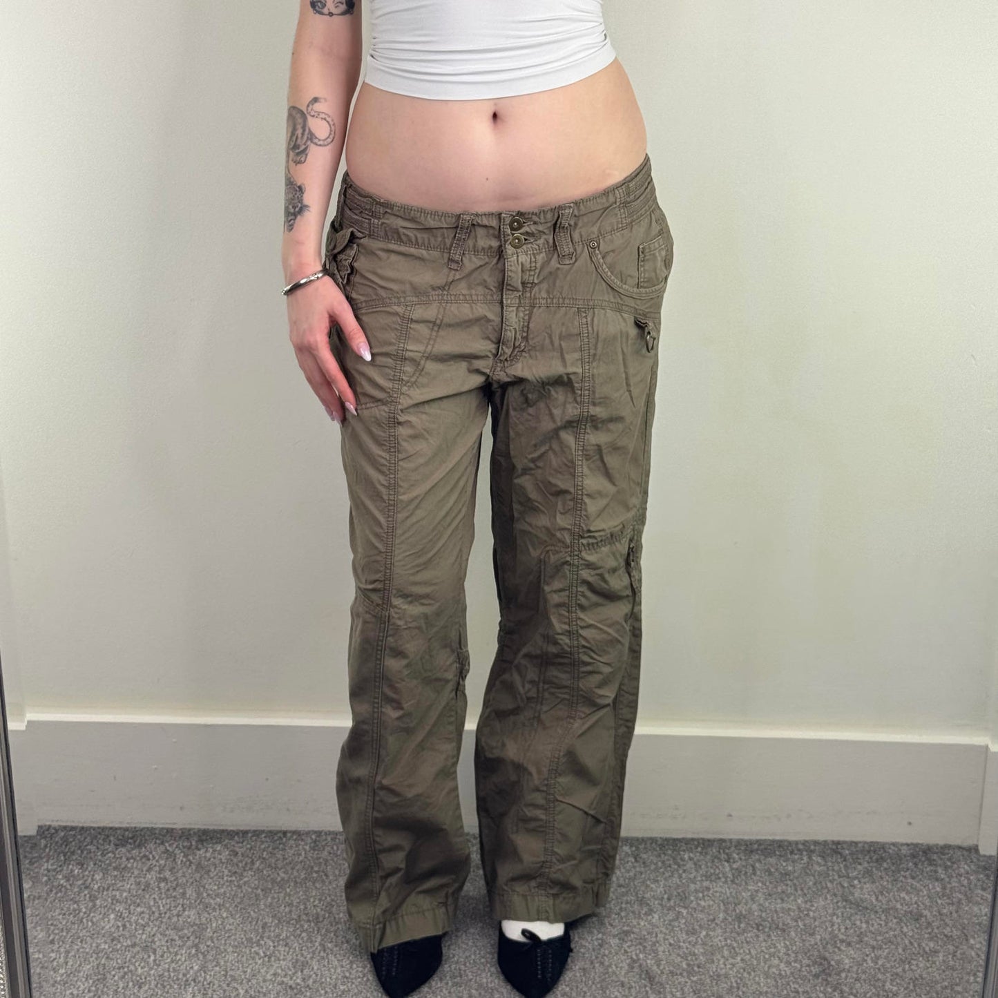 Y2K vintage low rise cargo trousers baggy utility pockets zippers wide leg
