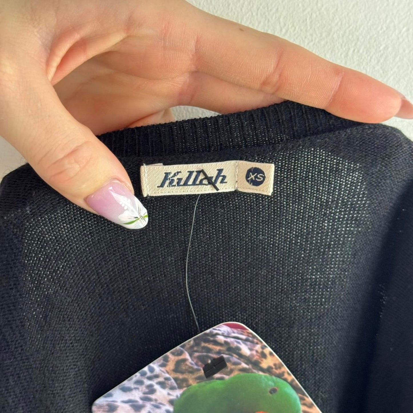 Y2K vintage Killah long sleeve knit top built in cardigan with belt satin print