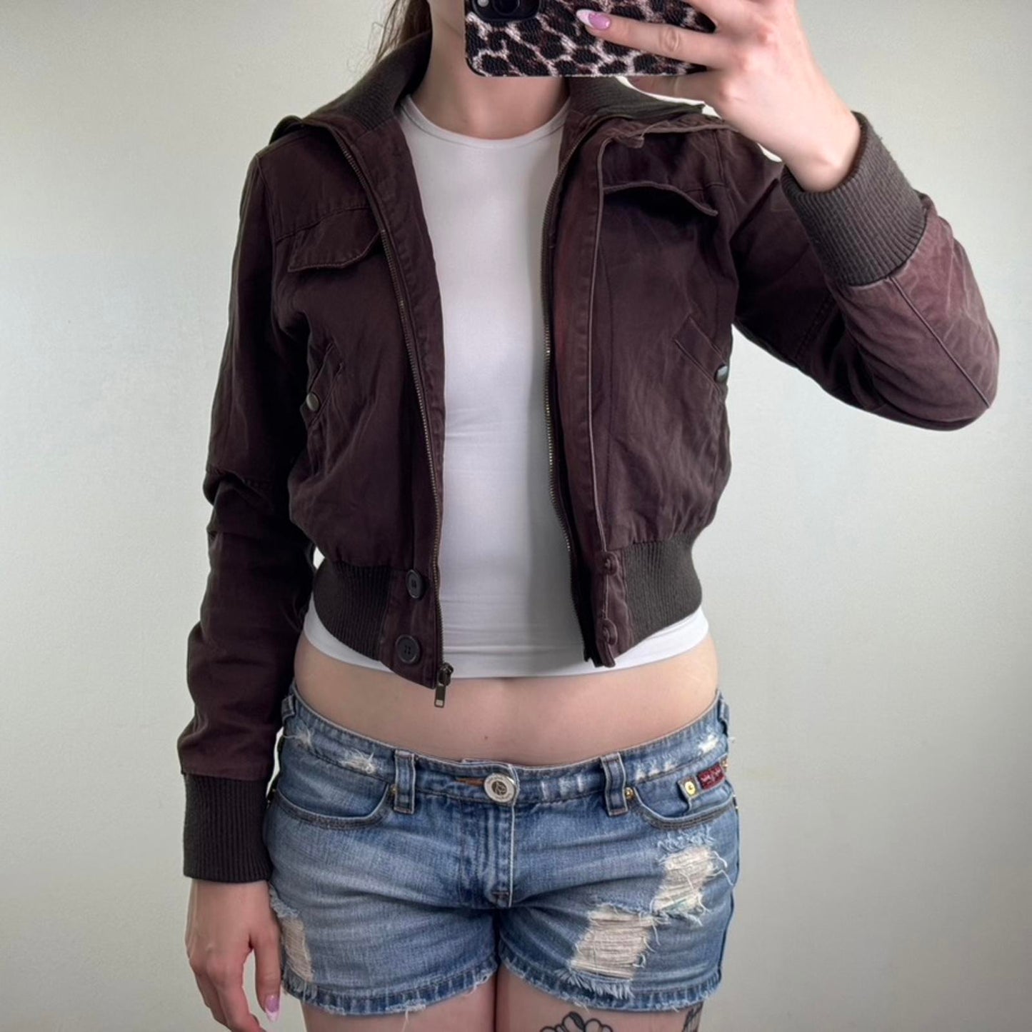 Y2K vintage zip up bomber jacket short length slight crop high roll neck crop