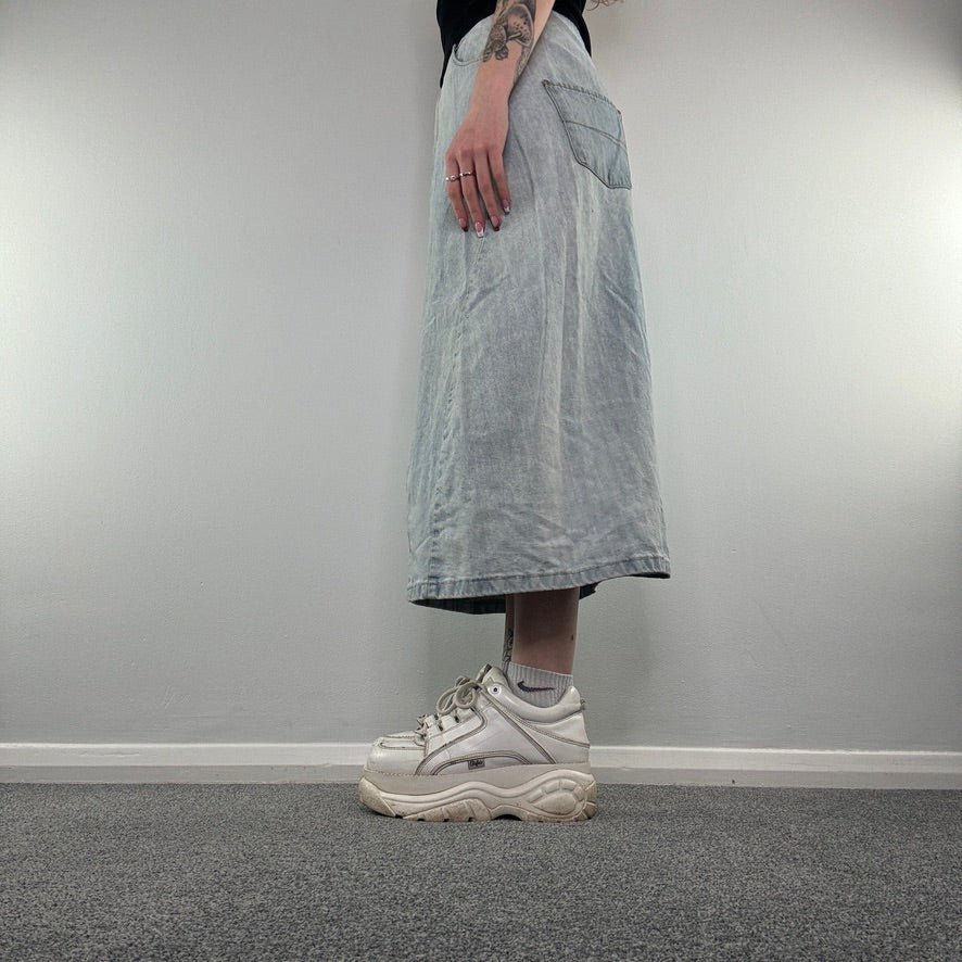 Y2K light blue denim maxi skirt