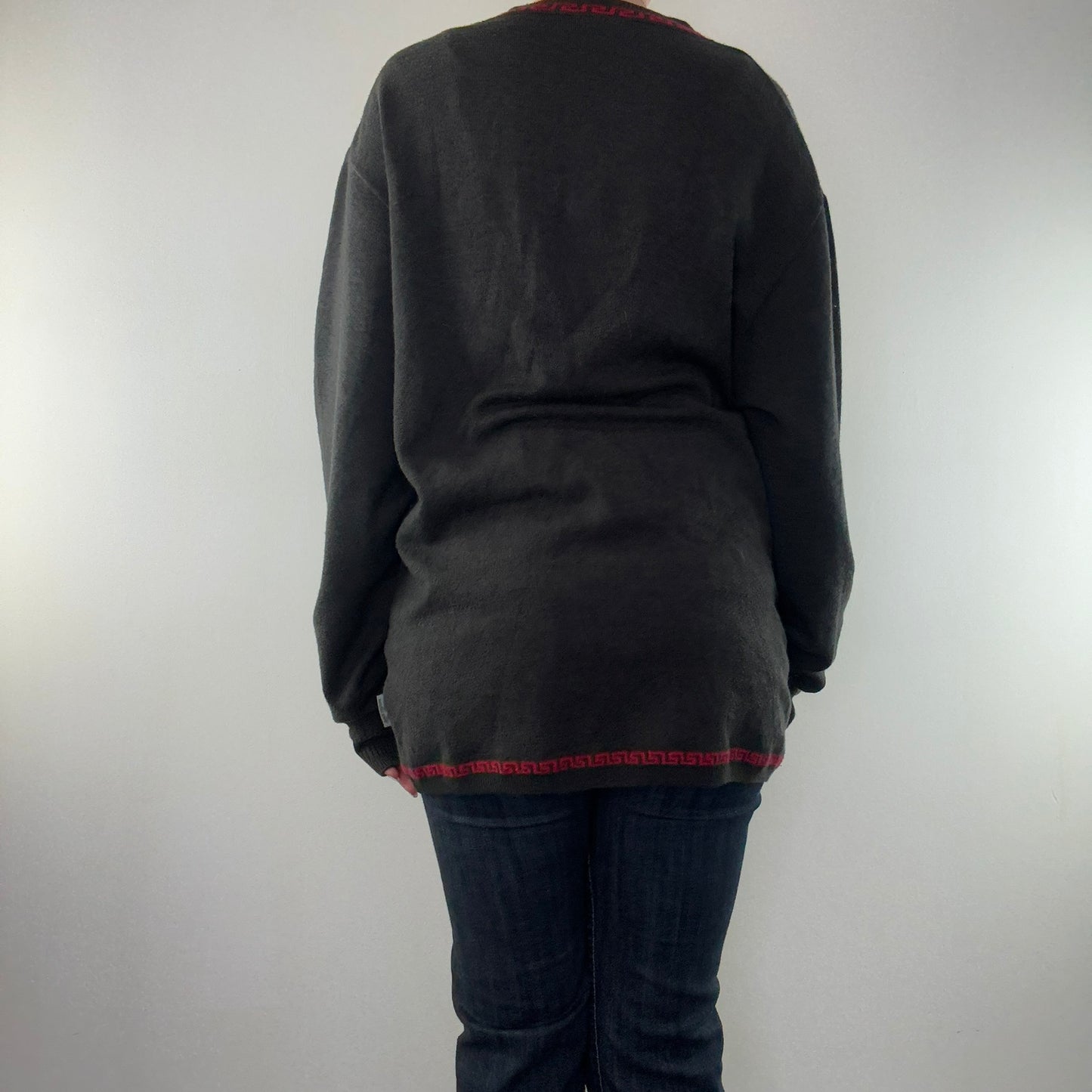 Vintage Versace Jeans Couture grey fine knit v neck jumper