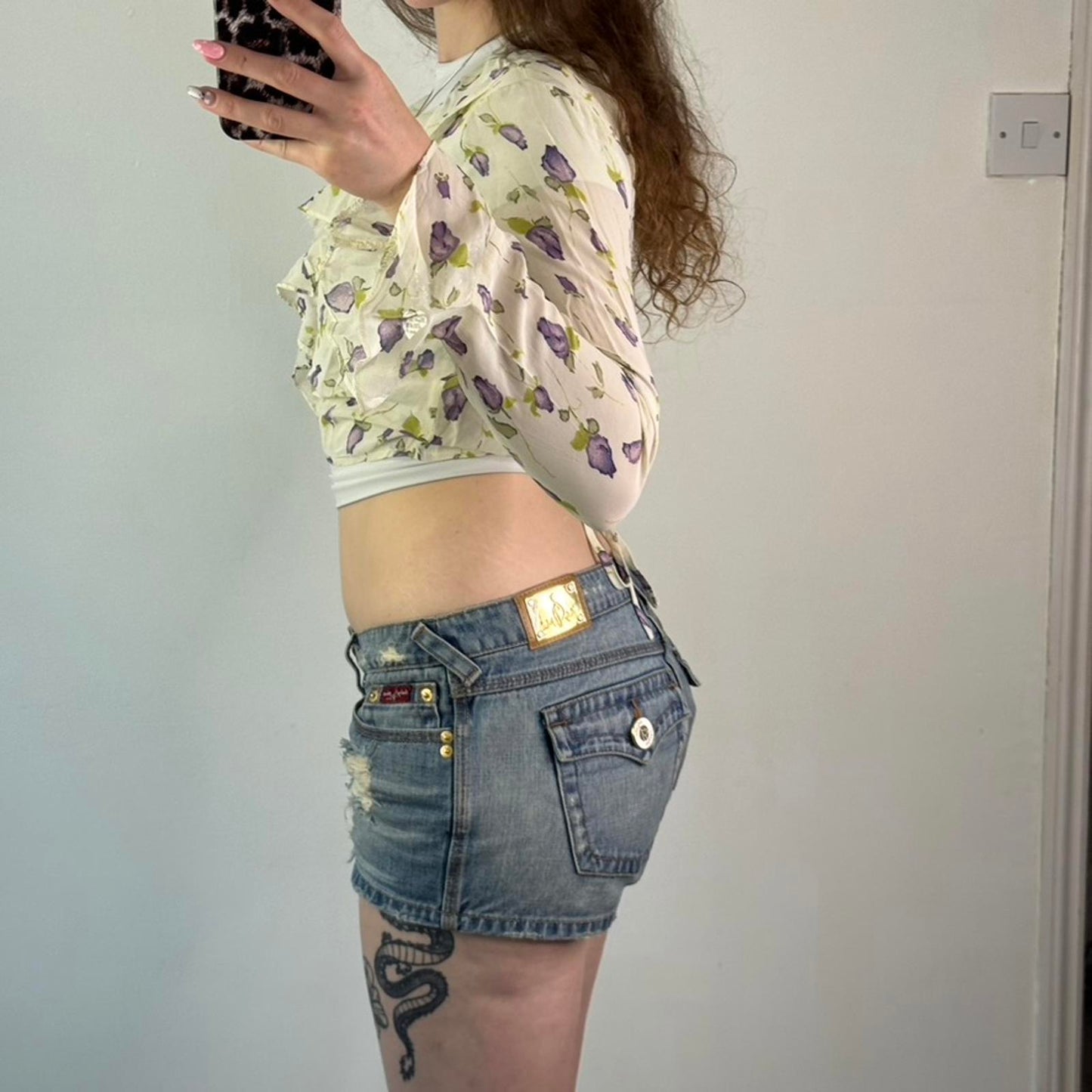 Y2K vintage Oasis floral cropped frilly cardigan tie back bow frill wraparound