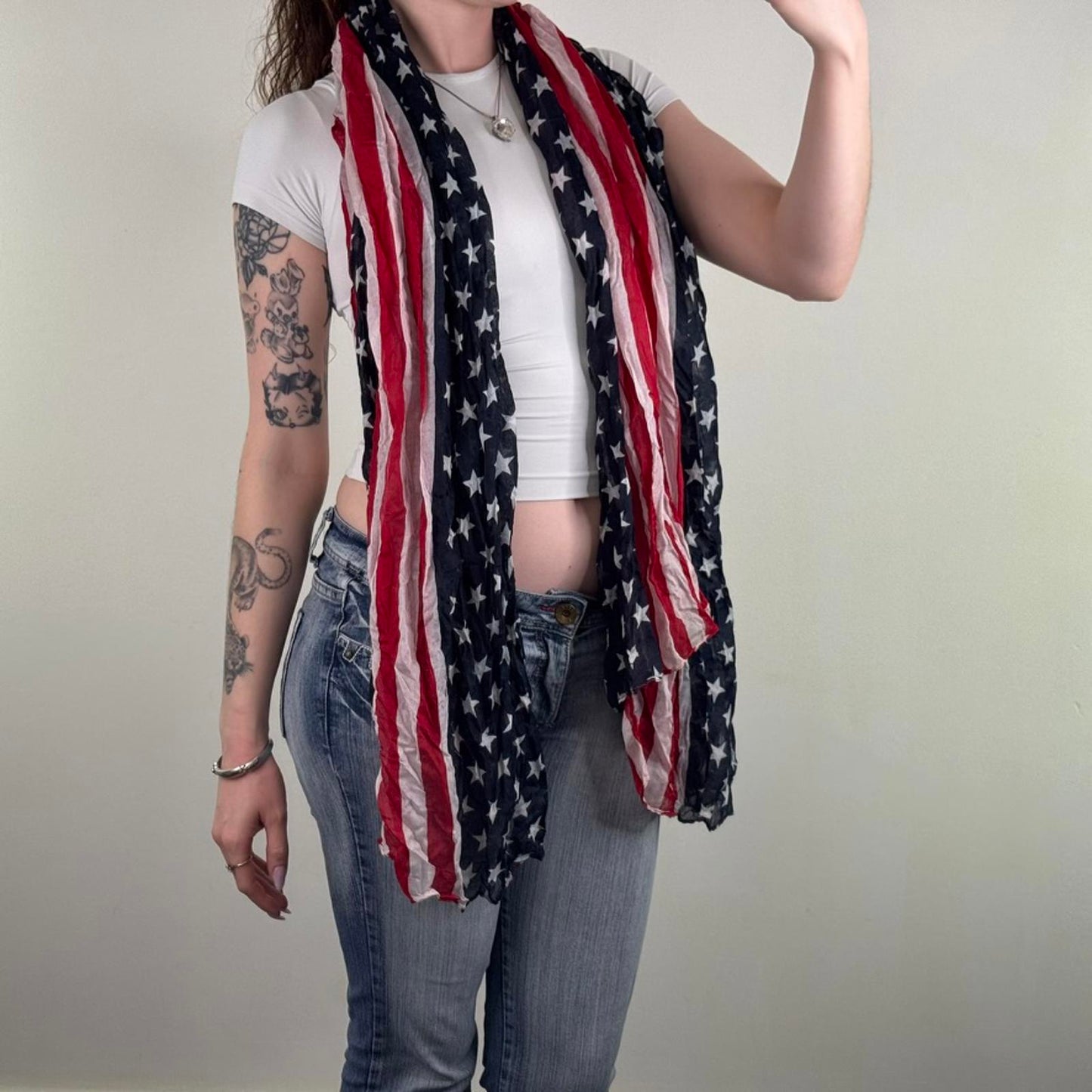 Y2K vintage USA large scarf shawl stars stripes red blue white America unisex