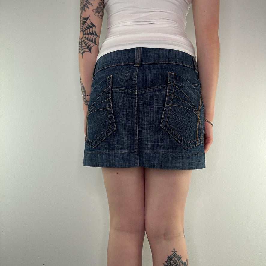 Y2K low rise dark denim mini skirt