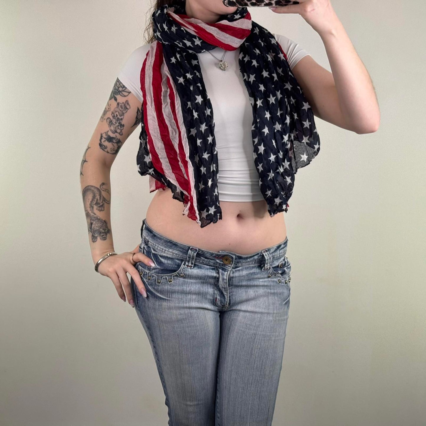 Y2K vintage USA large scarf shawl stars stripes red blue white America unisex